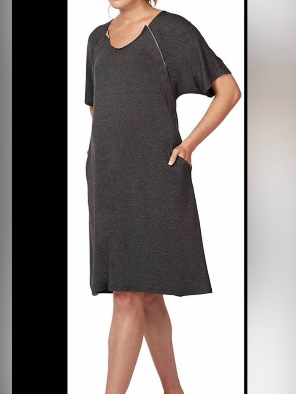 Frida Mom Delivery & Nursing Dress Gray One Size Fits Most Snap Access Pockets